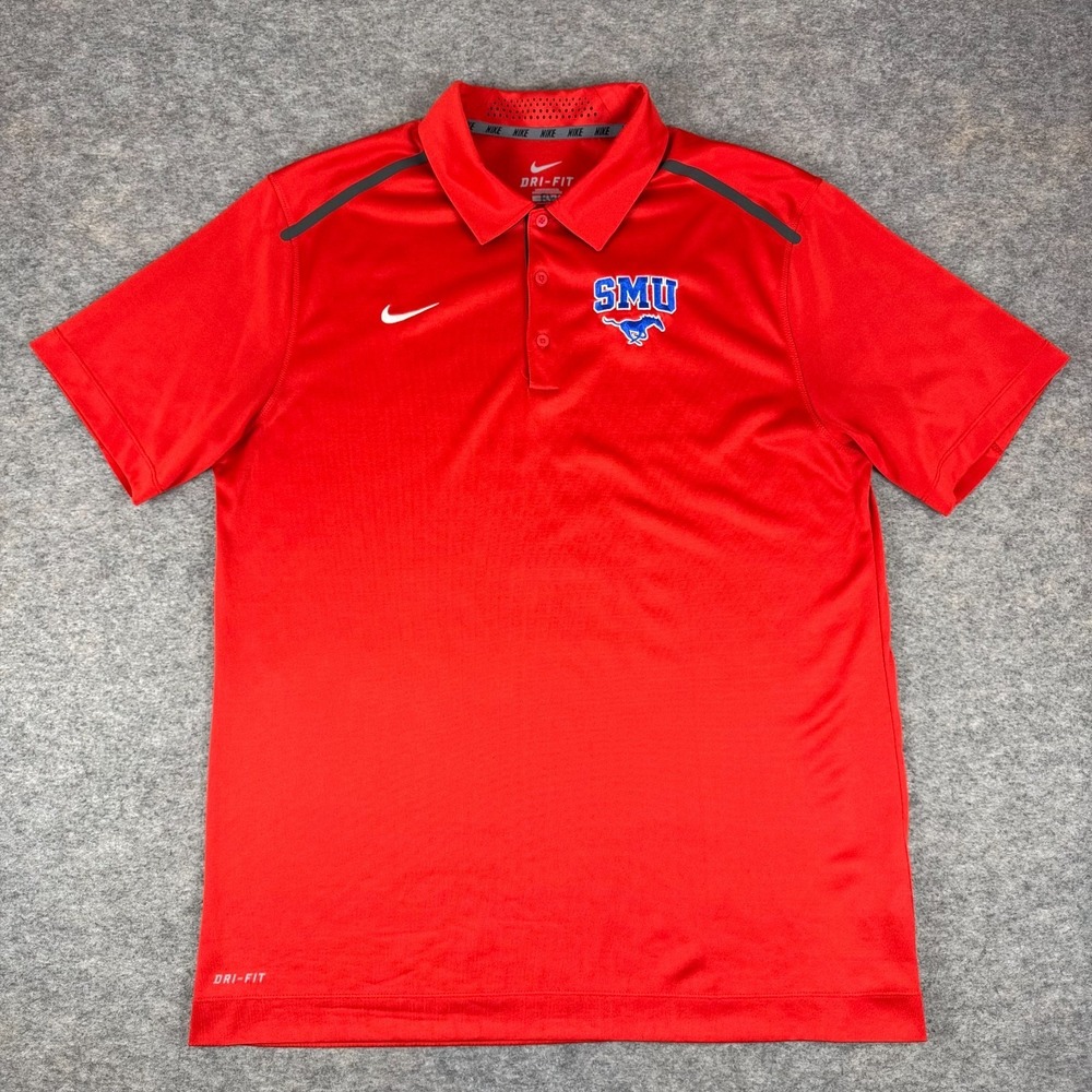 Nike Dri Fit SMU Mustangs Polo Shirt Team Issued Red Mens L